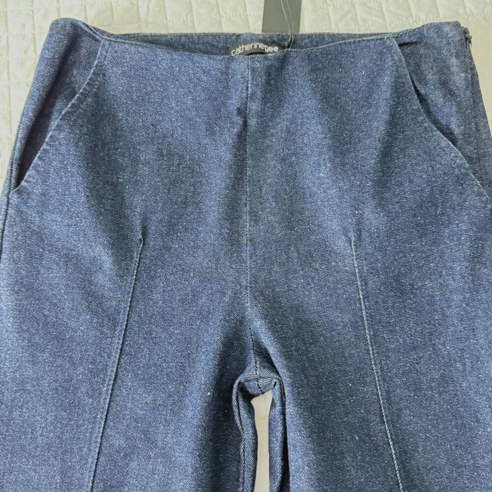 Catherine Gee Indigo Denim Stretch Pants Flared Leg High-Rise - Picture 9 of 13